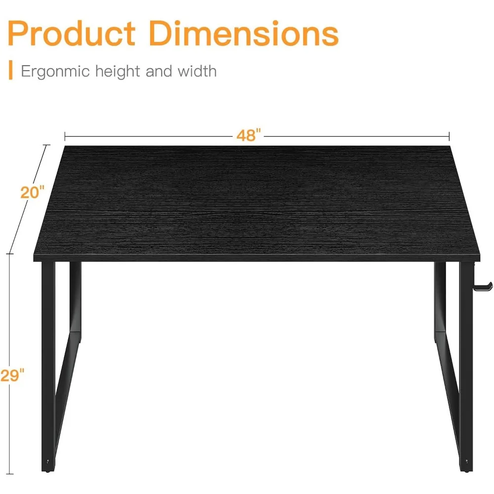 مكتب كمبيوتر ممتاز مقاس 48 بوصة، مكتب حديث وبسيط للمكتب المنزلي، مكتب كتابة للطلاب، أسود #3