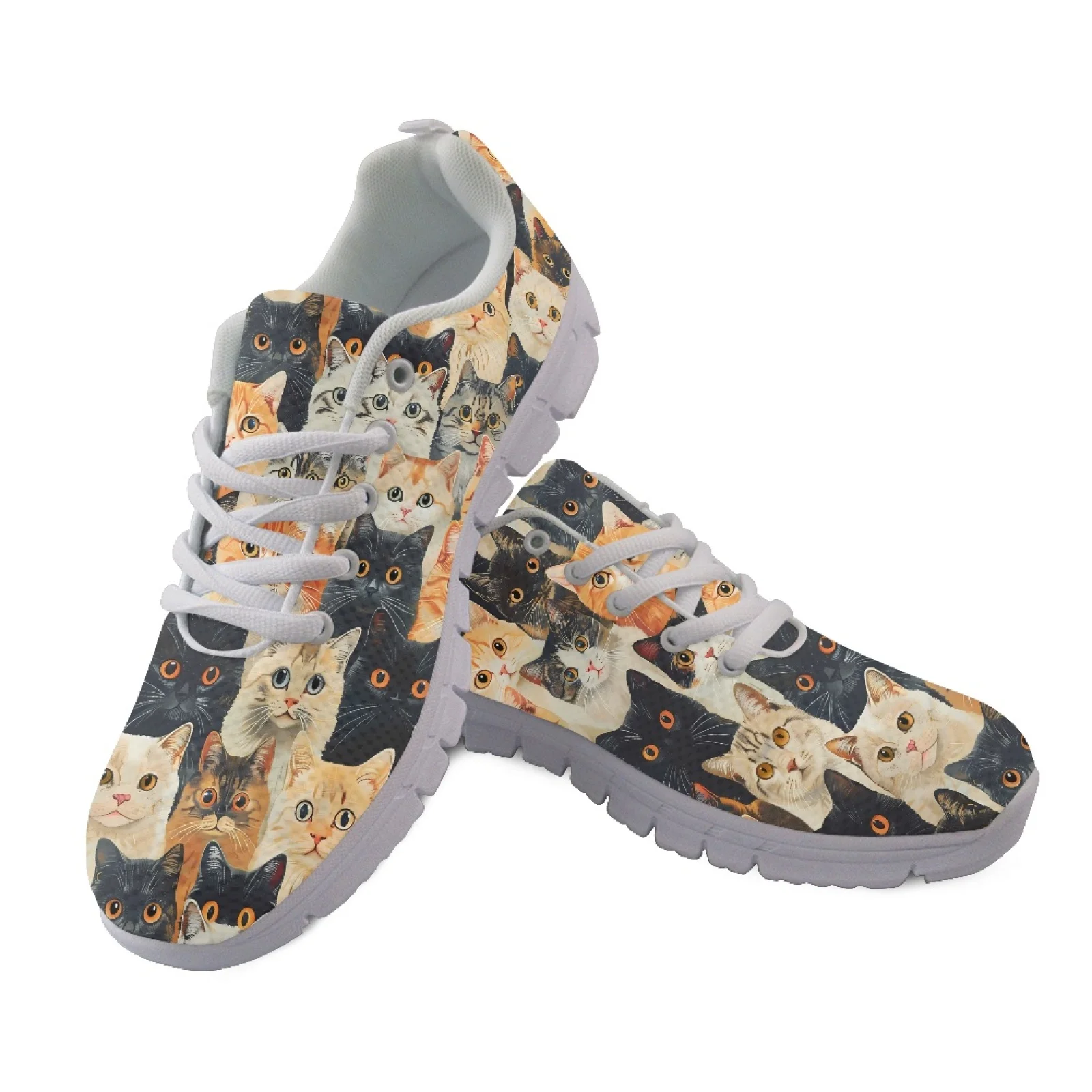 Coloranimal Cats Low Top Tennis Shoes for Womens Mesh & EVA Sole Mens Athletic Trainers for Walking