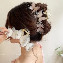 Fashion Simulation Butterfly Hair Clips Women Elegant Pearl Bow Ponytail Clip Sweet Crab Claw Headdress Hair Accessories