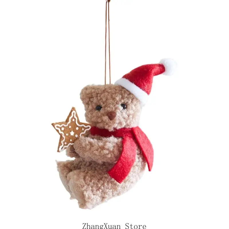 Weihnachts-Hängebär-Akzent aus weichem Stoff mit Schlaufenkordel für Baumkranz, und Türdekoration Innenbereich, 3 x – Detail 10