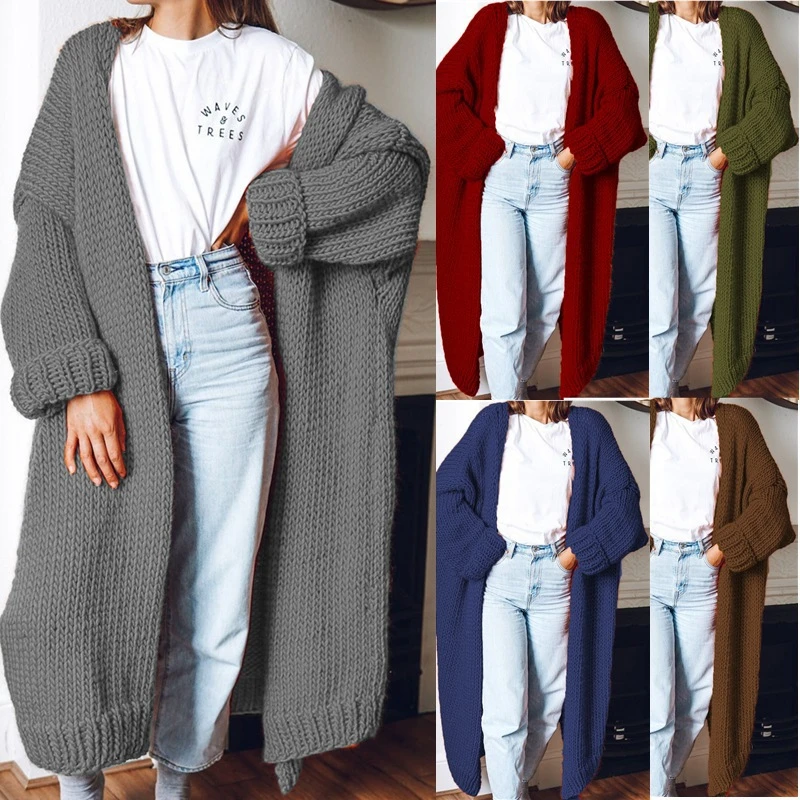 

Autumn And Winter European American Knitted Cardigan Loose And Long Style Slim Casual Solid Sweater Women's Clothing S-3XL