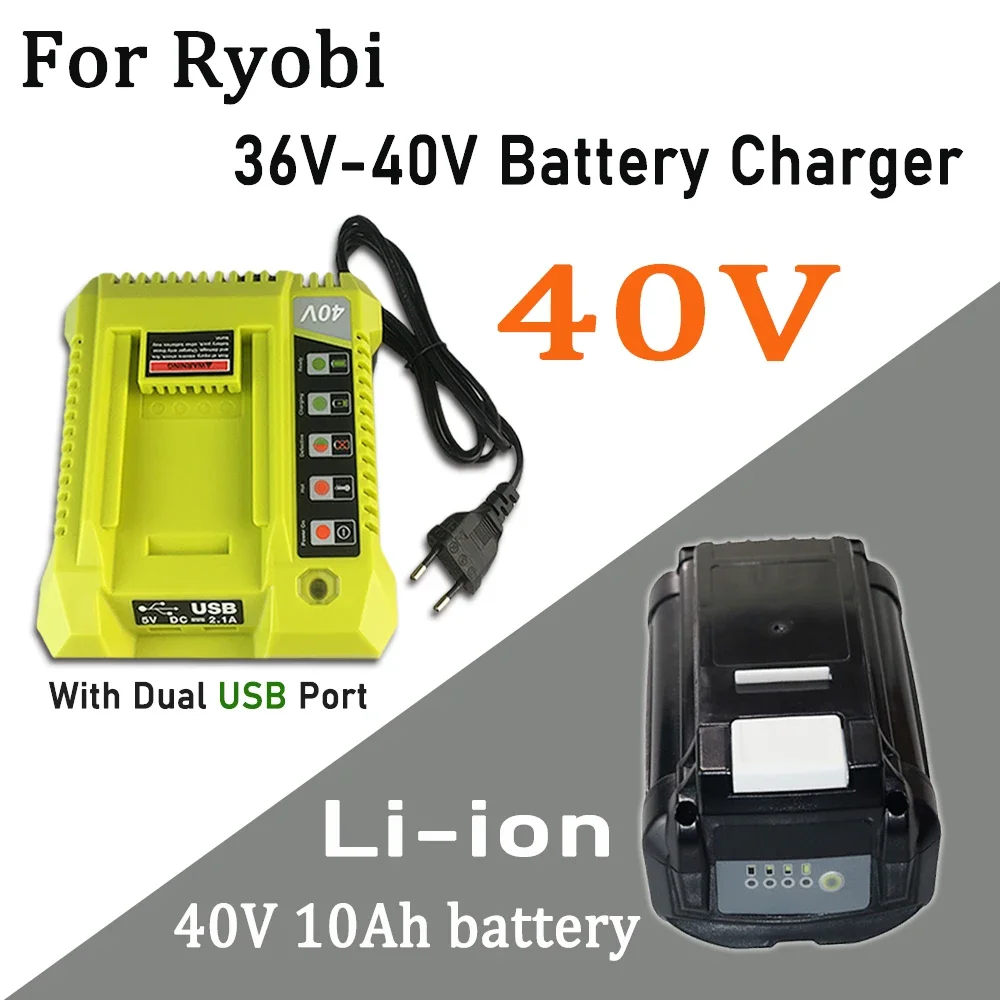 For Ryobi 36V-40V Li-ion Battery Charger,  Compatible OP4030 OP4040 OP4050 OP400A, Fast Charging With Dual USB Port