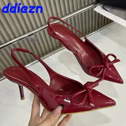 Red Footwear Women High Heels Pumps Shoes New In 2025 Fashion Butterfly-Knot Female Slingbacks Pointed Toe Ladies Heels Shoes
