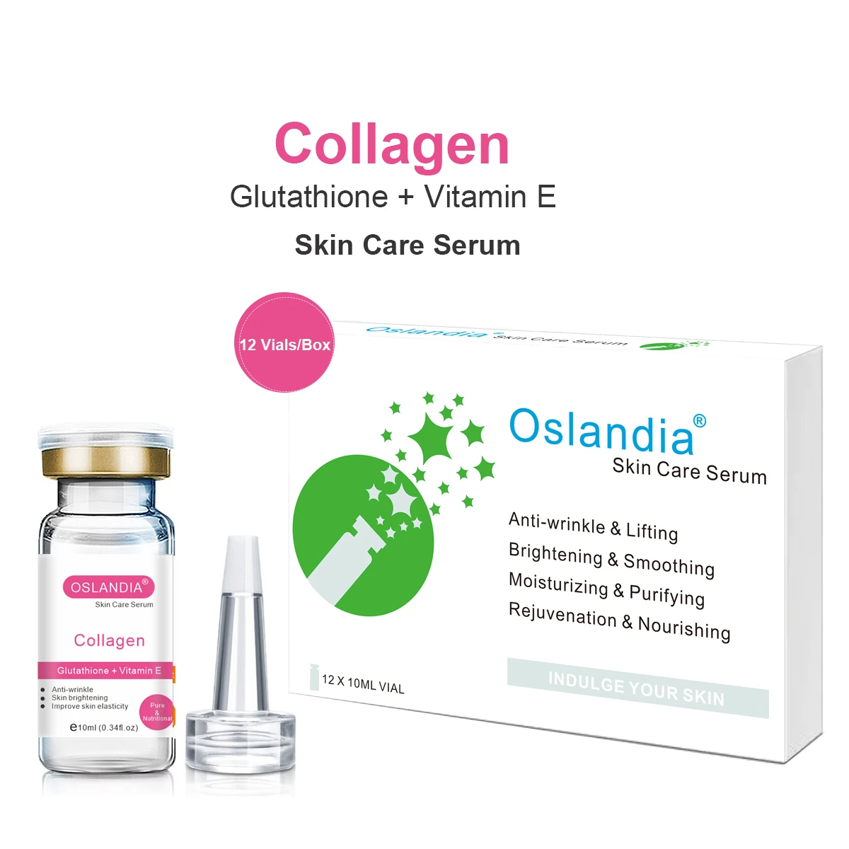 

Oslandia Collagen Glutathione Vitamin E Anti-wrinkle Facial Skincare Serum Anti-aging Rejuvenation Face Essence 12 Vials/Box