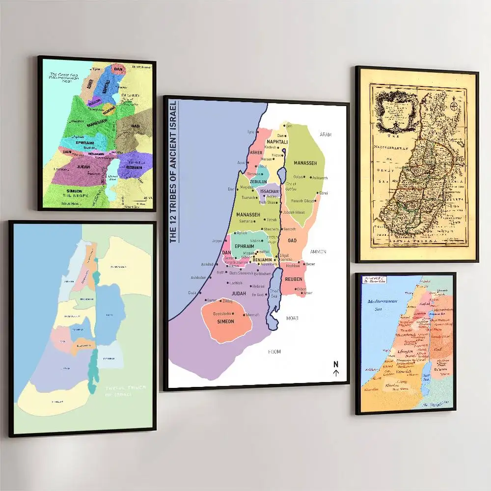 خريطة 12 قبائل من إسرائيل أنيمي الملصقات لزجة الديكور اللوحة جدار الفن ورق الكرافت الأبيض جدار ديكور