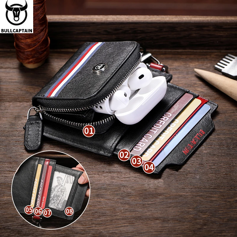 Bullcaptain Men Genuine Leather Wallet Male Small Purse Mini Money Bag Walet Thin Portomonee Carteras Man's Wallet Card Holder
