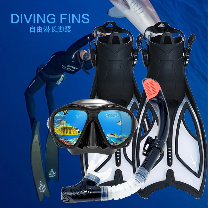 New Diving Water Sports Long Diving Flipper Equipment Breathing Tube Scuba Diving Mask Snorkel Shoes Diving Fins Set