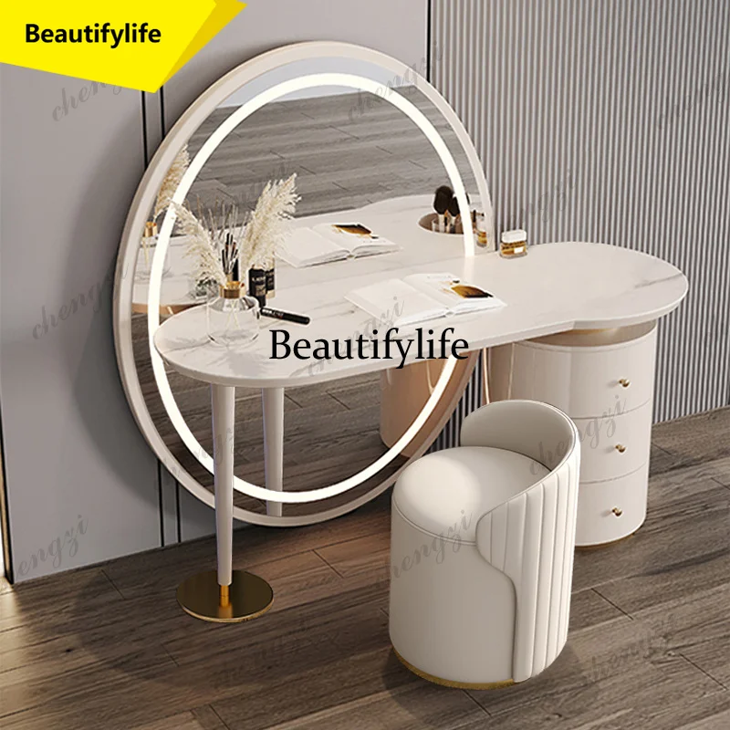 M9344  Luxury Storage Vanity Table Dest European White Led Mirror Makeup Vanity Desk Space Saving Mesa De Maquillaje Bedroom