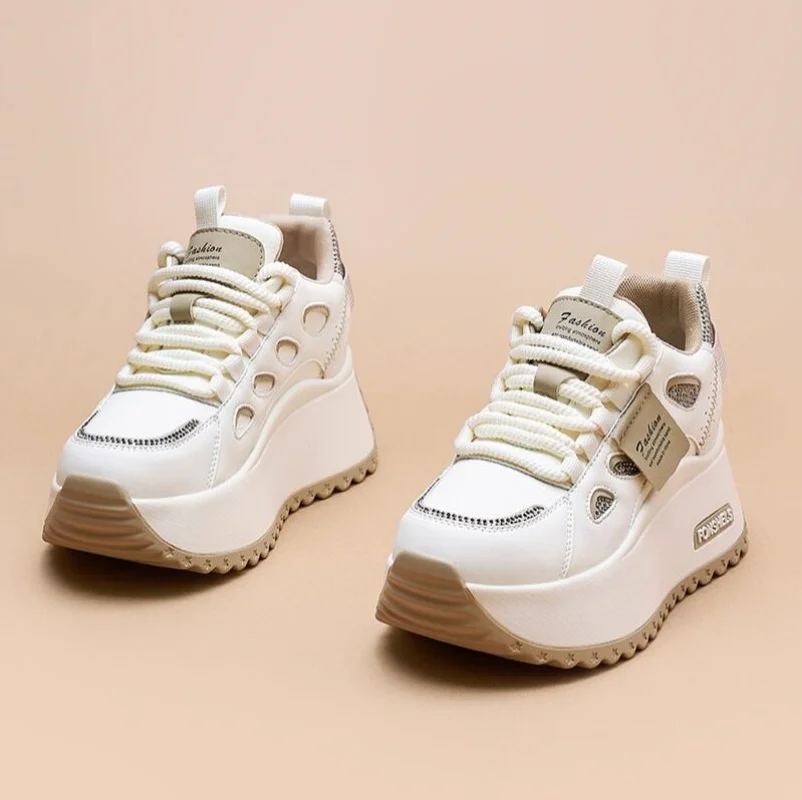 

2025 3 inch 7cm Genuine Leather Comfy Breathable Hidden Heel Flats Skate Board Platform Wedge Sneakers Vulcanized Chunky Shoes