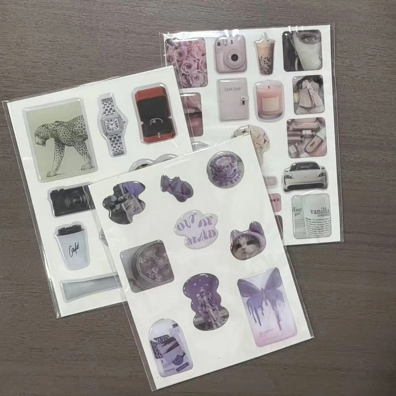 Gentle Pink Russian Rose Girl-Themed Journal Stickers, Milk Tea Camera Fragrance Film Square Stickers, Ins Korean Style Vibe Guka Phone Case, Water Cup, Notebook DIY Waterproof Decorative Collage Stickers, Non-Repeating view 4