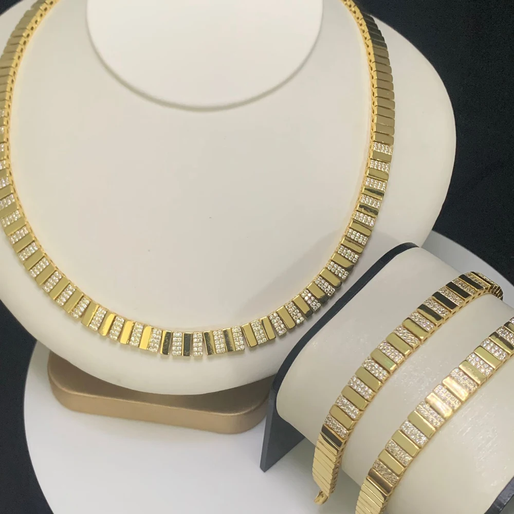

Jewelry Set Geometric Rectangle Cubic Zirconia Tennis Necklace/Bracelet for Women Gold Plated Color Fashion Jewelry for Party