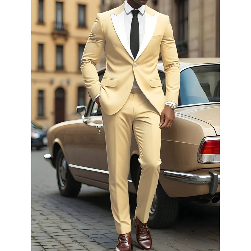 

High-end Single Breasted Slim Fit Men's Suit 2 Pieces Jacket Pants Business Casual Formal Occasion Male Suit
