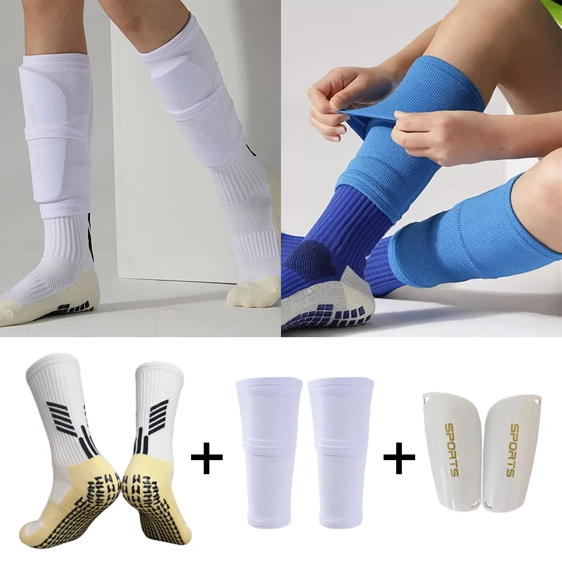 Sports Equipment Adult Youth Kid Soccer Shin Guards With Pocket Cover Calf Sleeve Anti-Slip Soccer Sock With Football Shinguards