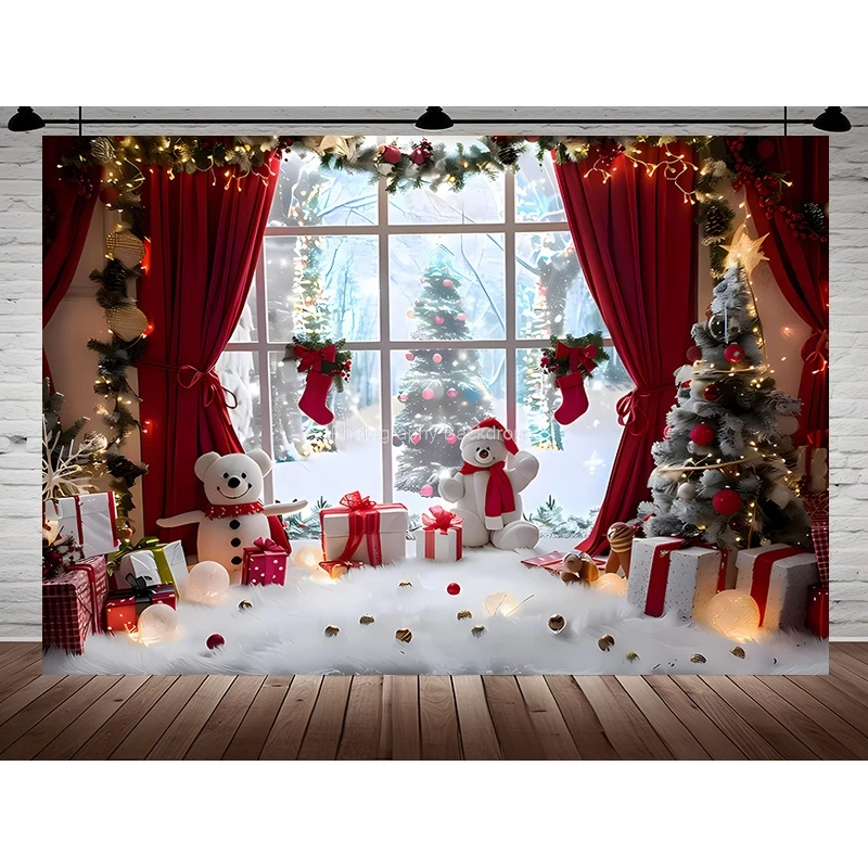 

Christmas Day Wreath Snowman Photography Backdrop Props Family Xmas Eve Party Decor Living Room New Year Background DS-05