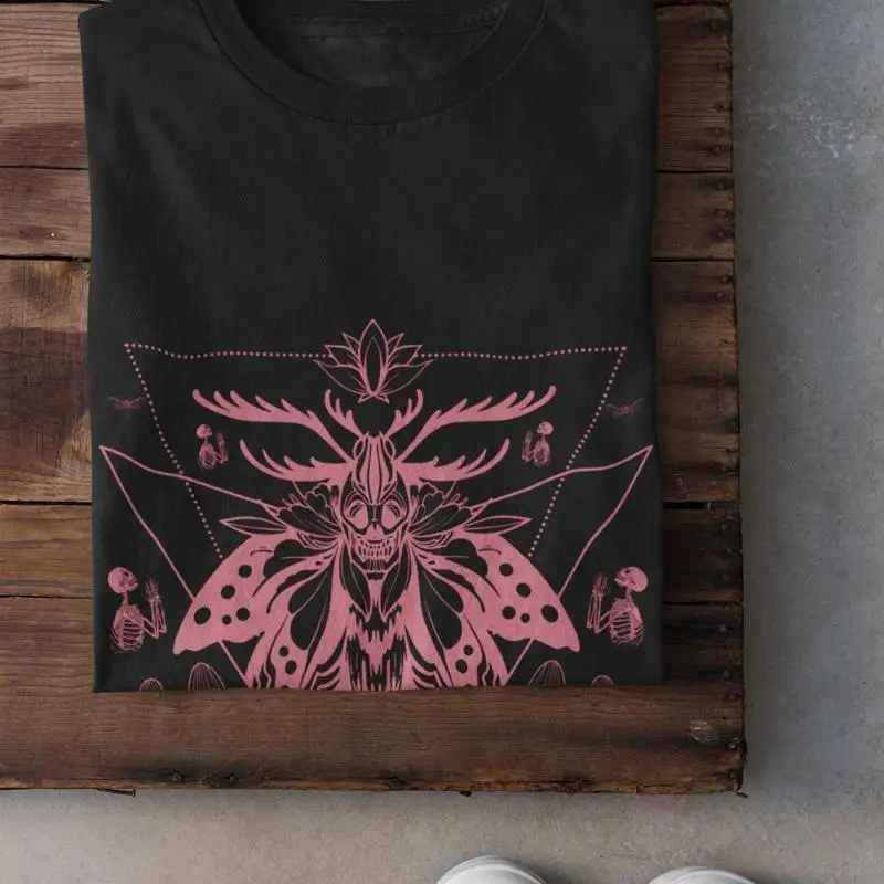 Moth T Shirt Mushroom Alt Clothing Dark Academia Mystical Moon Phase Pastel Goth Celestial Cottagecore