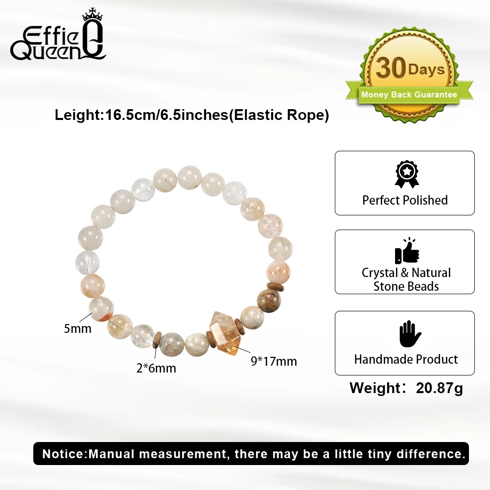 EFFIE QUEEN Natural Stone Bead Bracelet White Phantom Yellow Opal Boho Beach Summer for Women Crystal Jewelry Adjustable GMB89 5