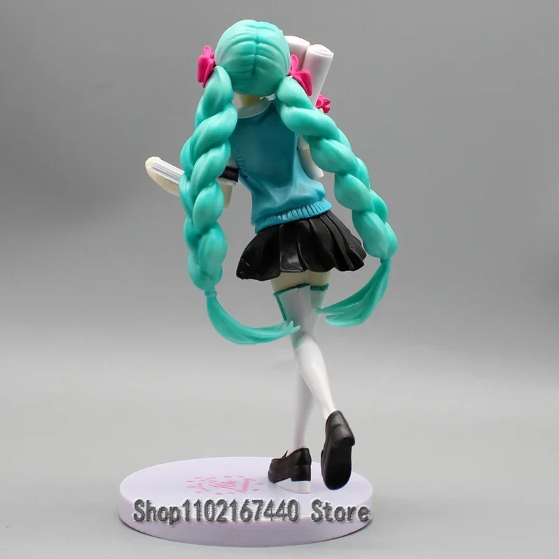 Figuras de acción de Miku con doble cola de caballo, 19cm, Anime del 16 aniversario, Hatsune Miku, uniforme escolar, modelo de juguete de colección de PVC