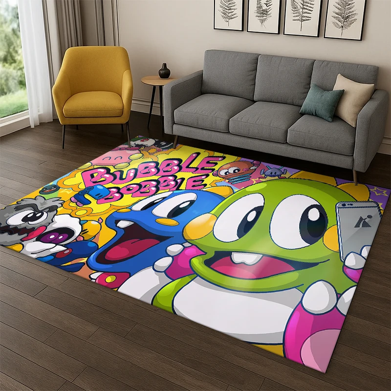 Retro Bubble Bobble Cartoon Game Carpet Rug for Bedroom Living Room Sofa Playroom Doormat Home Decor,Kid Area Rug Non-slip