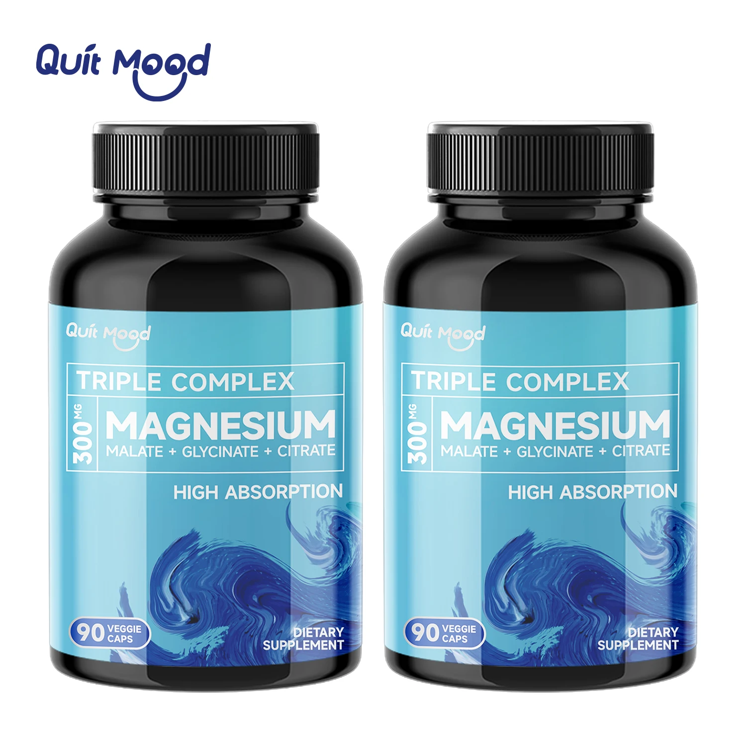 Quitmood Triple complejo de magnesio, 300mg de glicinato de magnesio, malato y citrato para músculos, nervios y energía, alta absorción