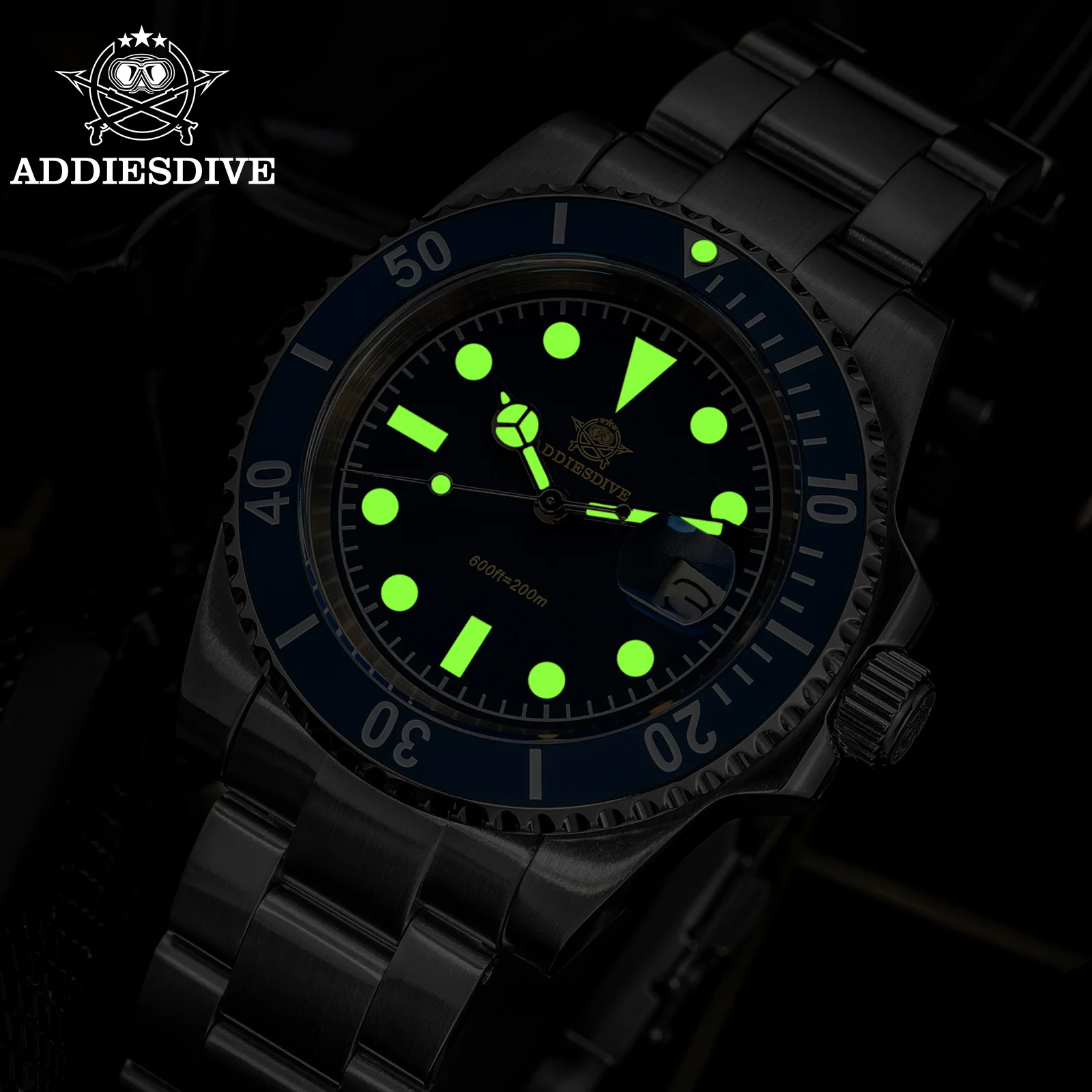 ADDIESDIVE New Watch For Men Quartz Wristwatch Ceramic Bezel Diving 200m Retro C3 Luminous 41mm Automatic Date Diver Men's Watch