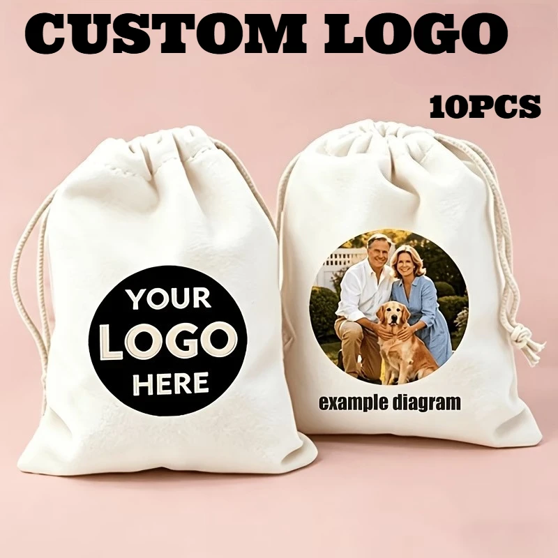 10pcs Custom Printed Logo Solid Color Velvet Drawstring Pocket Simple 15x20cm Dustproof Wedding Party Gift Packaging Bag