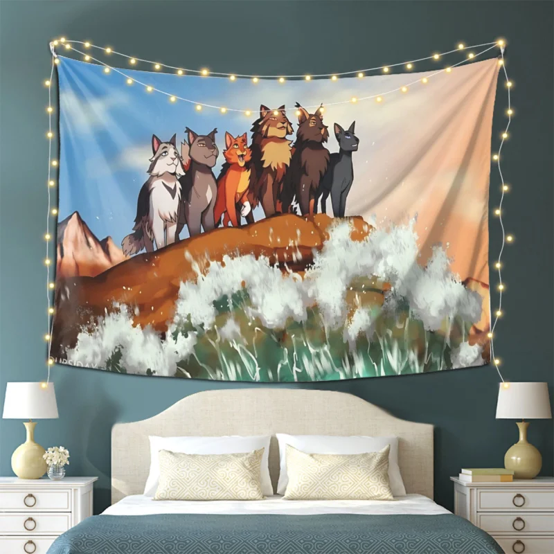 VIKAMA Cat Warrior Tapestry Group Cat Study Room Children's Room Decoration Living Room Sofa Background Wall Room Decoration