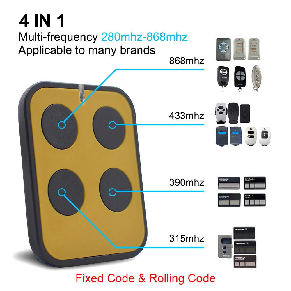 Garage Door Gate Remote Control Rolling Code 315 390 868 433.92 MHz Keychain Barrier Key Duplicator Command Transmitter Clone