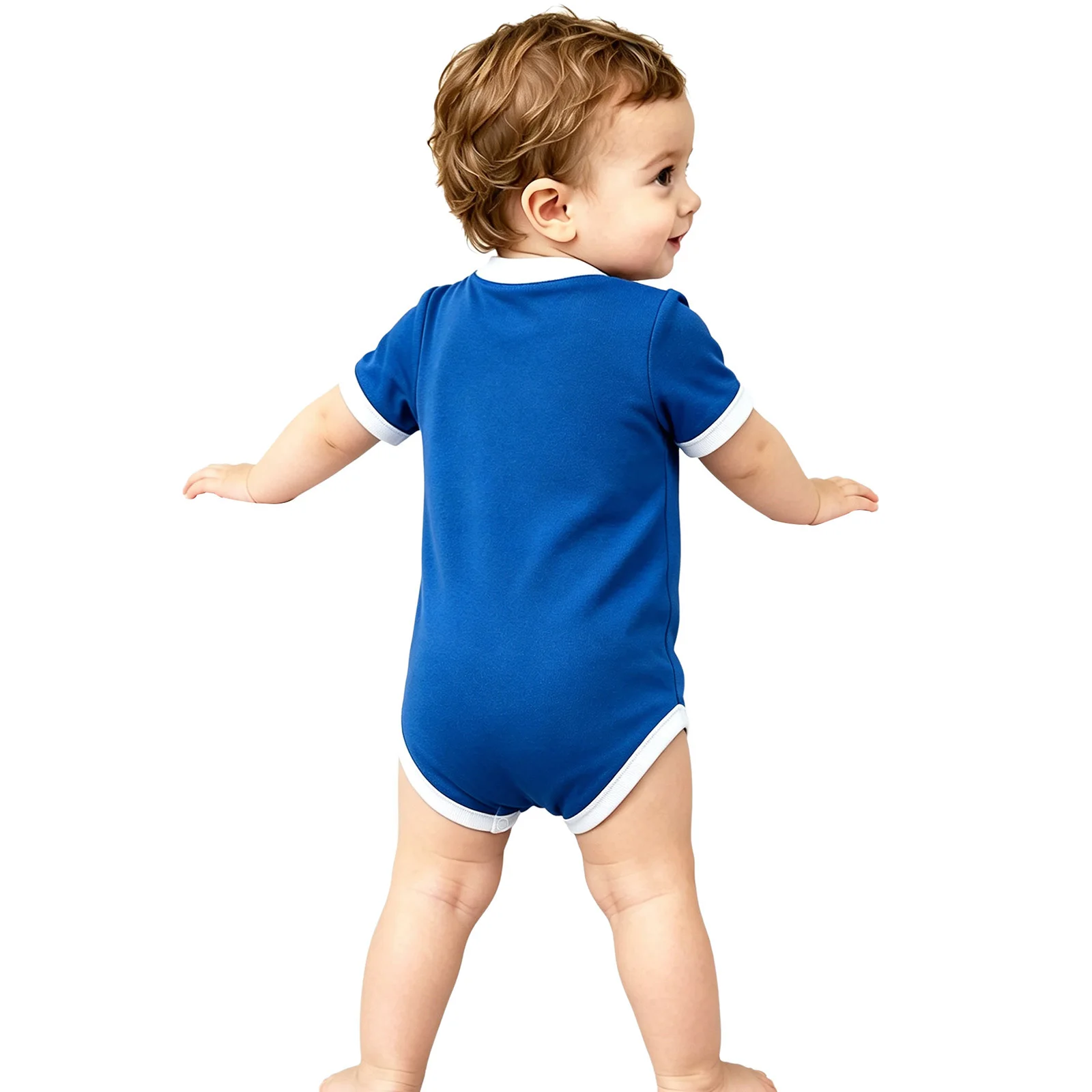 Baby Boys Girls Soccer Themed Romper Contrast Color V-neck Short Sleeve Press Buttons Crotch Letter Number Printed Bodysuit