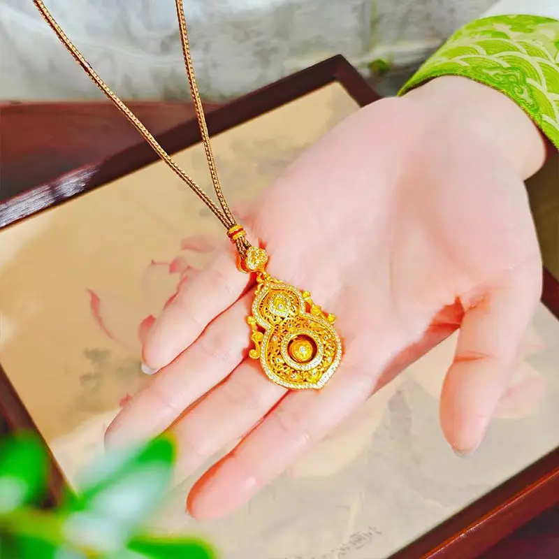 

Women's 24K Gold AU999 Rotating Double Gourd Pendant for Fortune & Prosperity Geometric minimalist design, professional for work