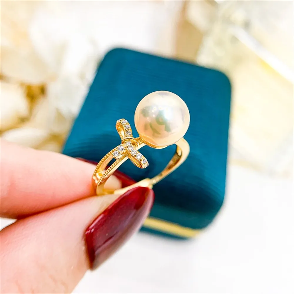 

DIY Pearl Ring Accessories S925 Sterling Silver Ring Empty Set Fashion Edition Ring Silver Set Women's Fit 9-11mm Round Beads