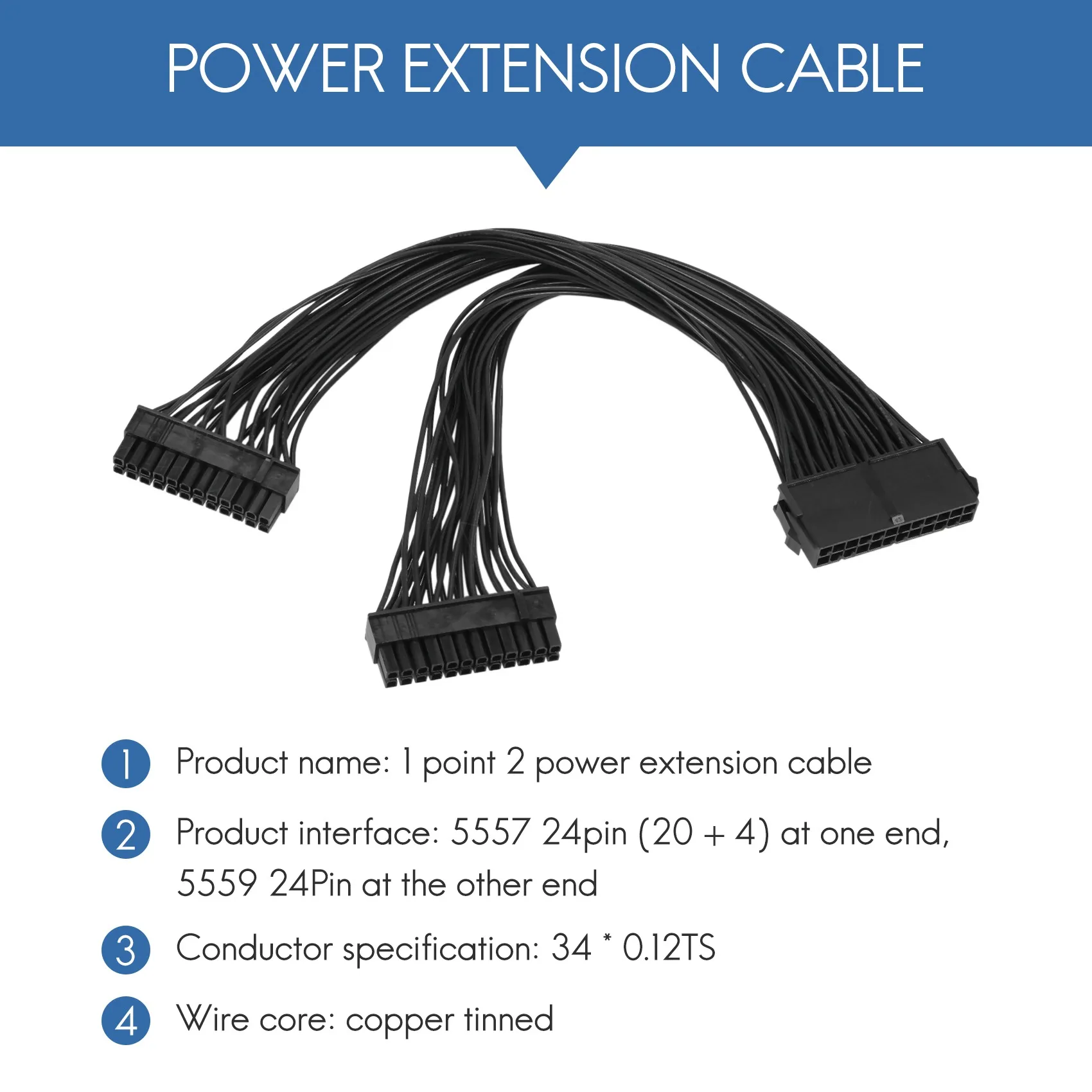 ATX 24Pin 1 naar 2 Poort Voeding Verlengkabel PSU Man-vrouw Splitter 24PIN Verlengkabel