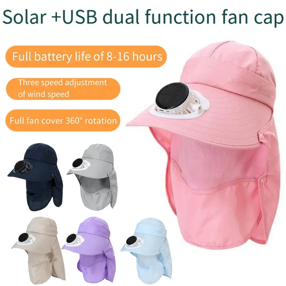 Solar Fan Hat with Neck Flap USB Rechargeable UV Protection Cooling Fan Cooling Fan Fishing Hat Fisherman Hiking Sun Hat Caps