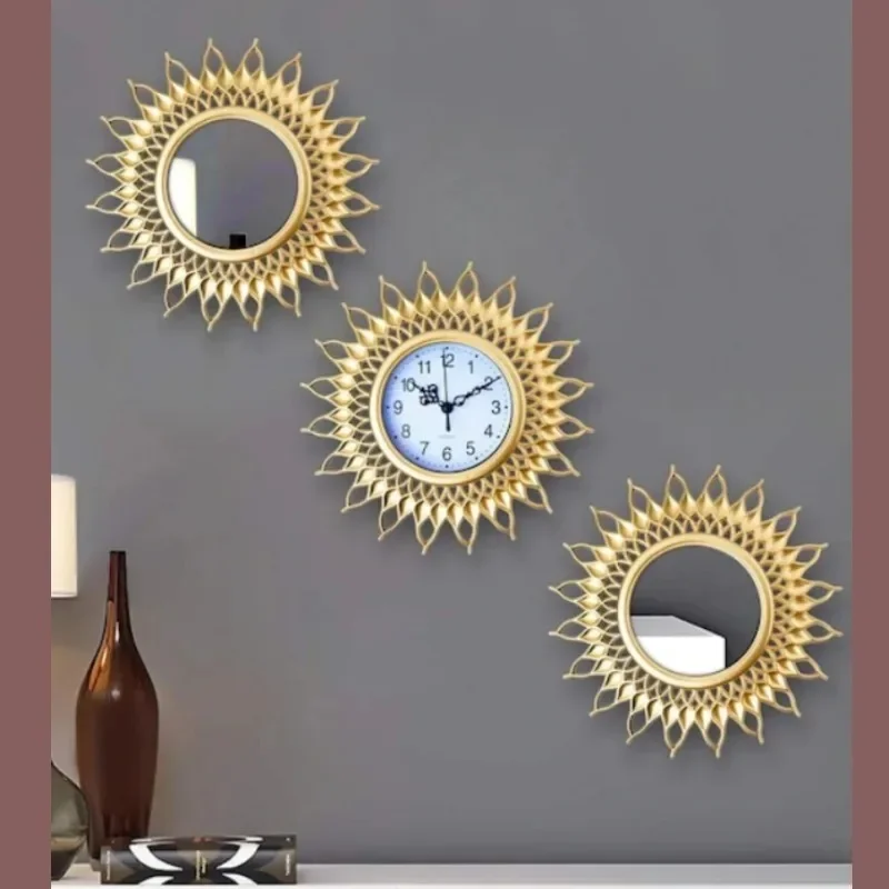 Golden Frame Circular Creative Decorative Clock Retro Wall Clock, European Style Creative Antique Wall Clock