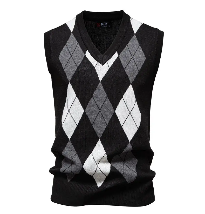 6-Farbige Herren-Strickweste, Lässiger Ärmelloser Pullover mit V-Ausschnitt, Strickstoff, Business-Casual Bürokleidung für Männer – Detail 7