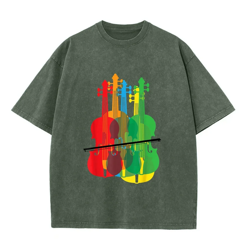T-Shirt Men Multicolored Violins Birthday Gift For Musicians Camisetas Magliette Uomo Firmate 100% Cotton Short Sleeve Tees