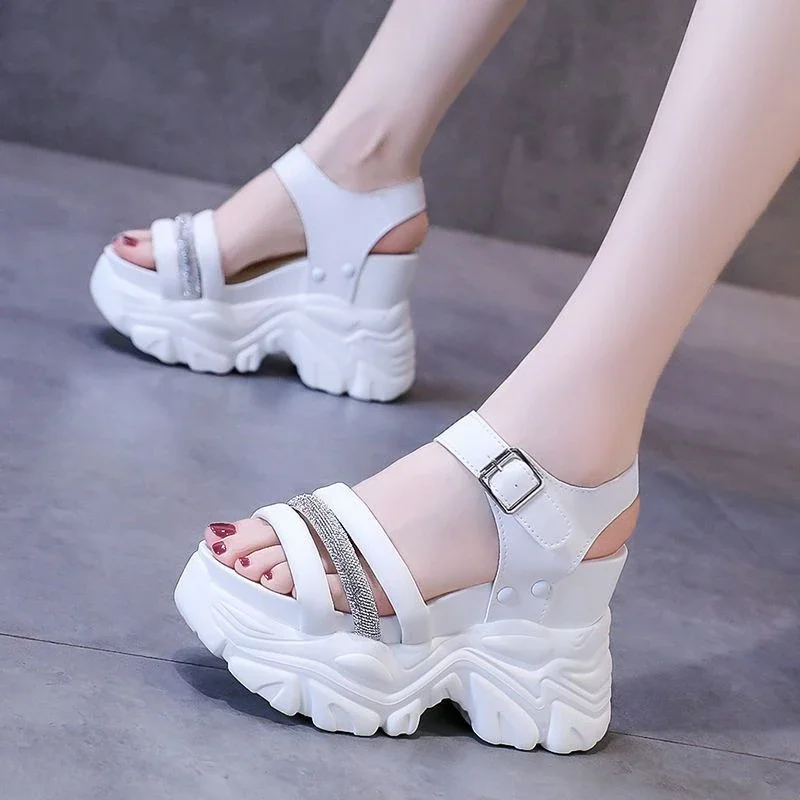 Women Sandals Designers New Brand Increase Thick Bottom Sandals Wedge Heel Female Chunky Platform Buckle Strap Street Sandalias