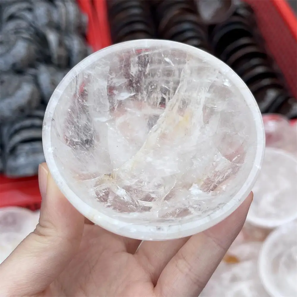Natural Clear Quartz Bowl Carving Reiki Healing Stone Fengshui Decorative Animal Crystal Gift for Holiday Crafts