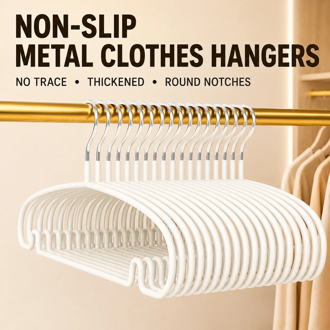 Heavy Duty Non-Slip Metal Clothes Hangers Thickened No-Trace Closet Hangers with Round Notches for Suits Coats Shirts Pants