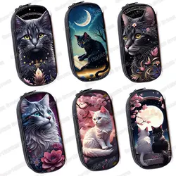 Kawaii Black Cat Moon Pencil Bag Cute Kittens and Flowers Pencil Box School Cases Stationary Bags Girls Cosmetic Brush Holder
