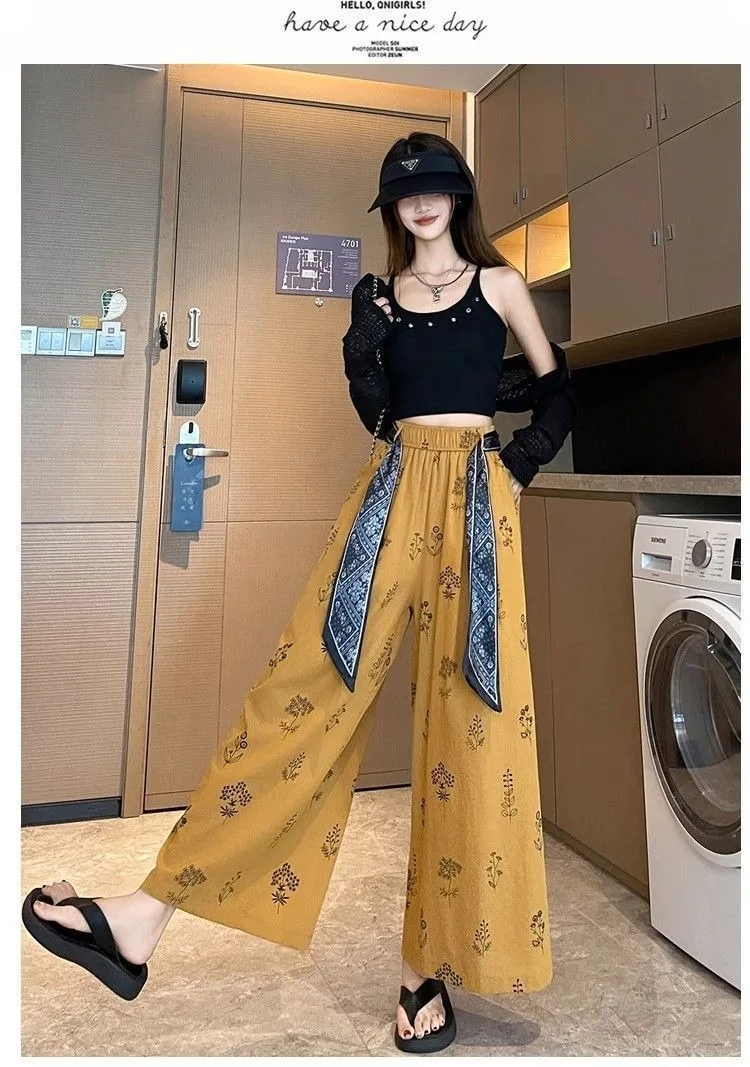 Damen Kurze Hose mit Blumenmuster im Retro-Stil, Schnürung, Slim Fit, Weites Bein, Lockerer Lazy-Style, Modische Freizeithose – Detail 12