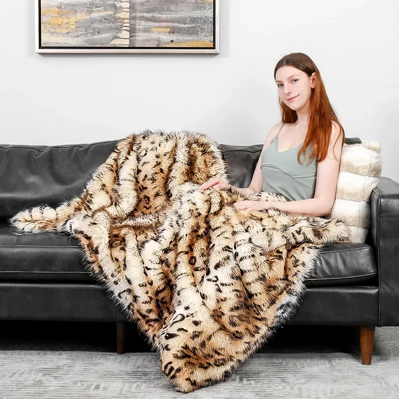 

Personalized Long Plush Blanket Retro American Classic Luxury Leopard Cat Print Bed Living Room Sofa Decorative Blanket Thermal