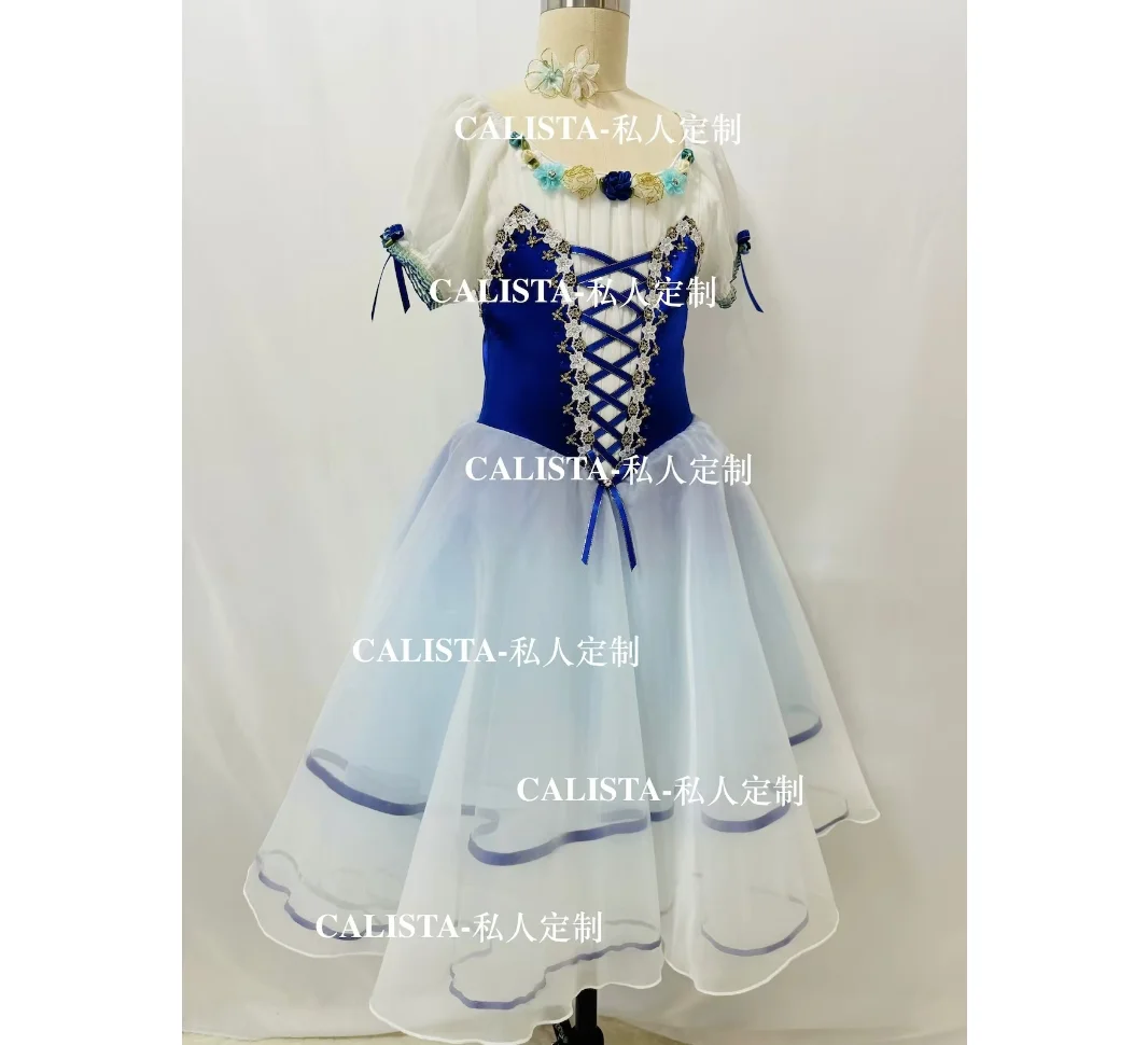 Giselle Peasant female Variation tutu Private custom royal blue light blue white gradient color pompadour dress