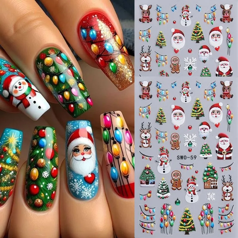Single winter Christmas cartoon 5D nail sticker, easy to apply for nail decoration DIY, gifts, party and wedding makeup styling