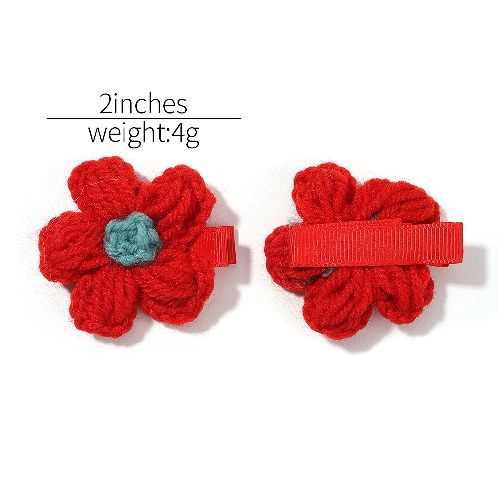 2pcs/set Hairs Clips Baby Girls Wool Knitting Headwear Handmade Crochet Small Puff Flower Safe Children Hairpin Kids Accessories