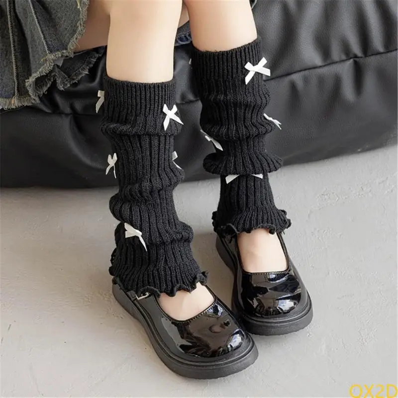 

QX2D Sweet Bowknot украшен длинные носки для маленьких девочек, подходящих для школы и дома