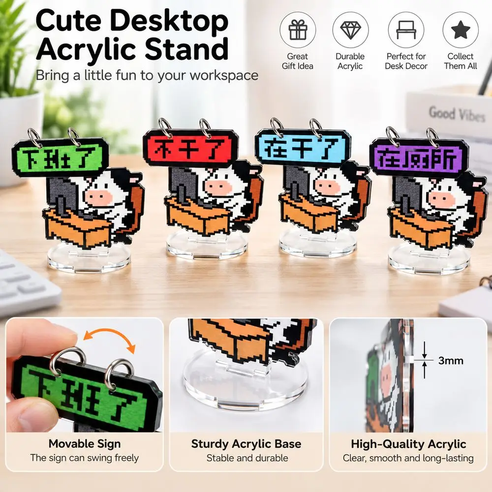 Acrylic Flip Sign Desk Flip Sign Acrylic Pixel Cartoon Reversible Desk Plaque Reversible Message Double Sided