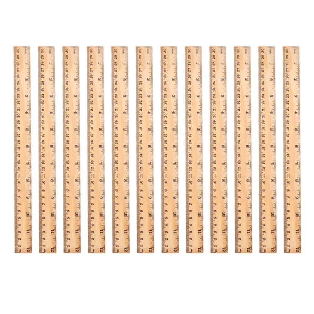 12pcs 30cm Wooden Straight Ruler Metric Rule Precision Double Sided Measuring Tool Office School Stationery Student Gifts