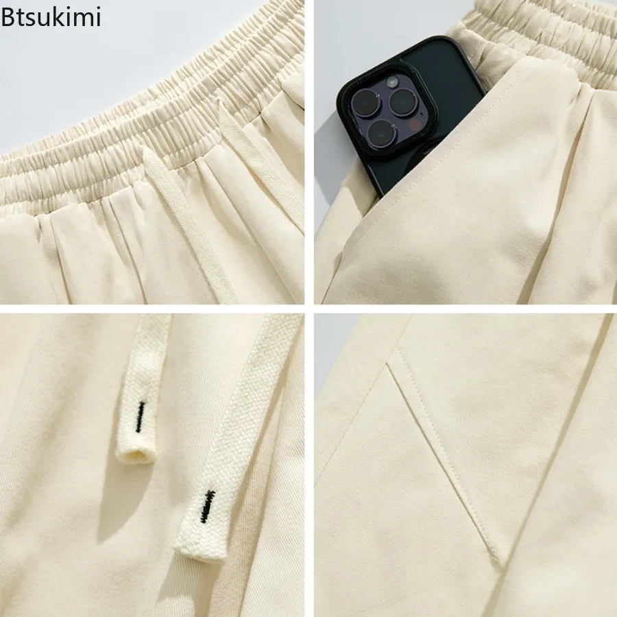 2025 New Men's  Cotton Classic Short Pants Drawstring Summer Elastic Waist Shorts Breathable Lightweight Sweatpants Streetwear