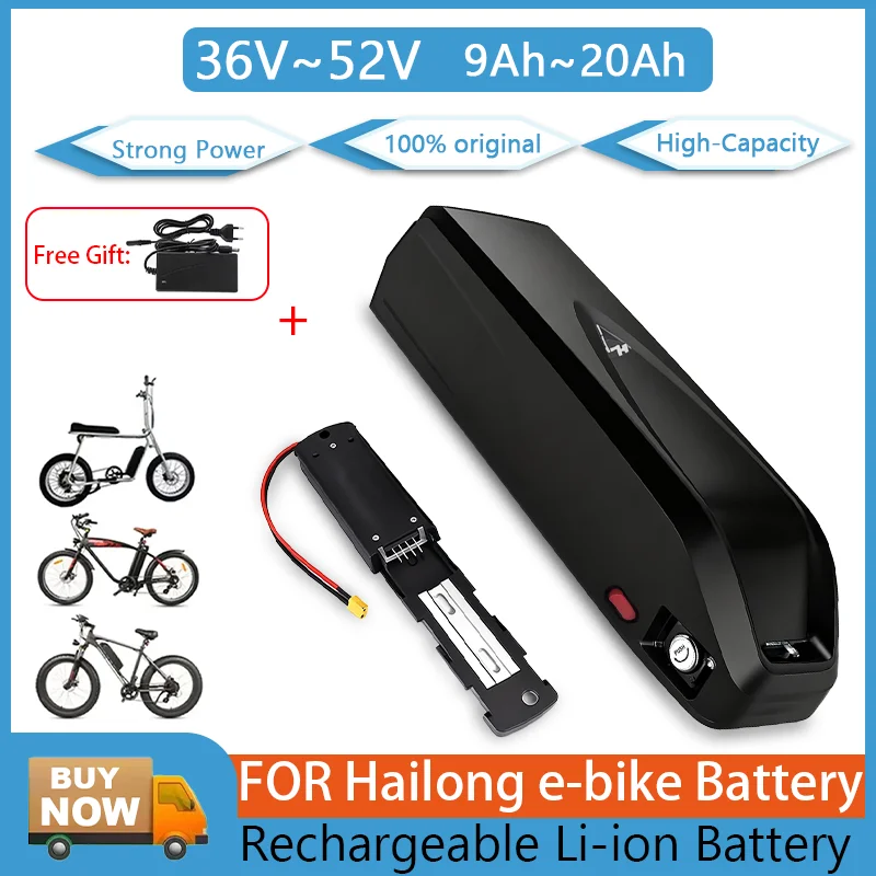 36V 48V 52V Hailong E-bike Battery 9Ah - 20Ah Li-ion Pack with 30Ah BMS+Charger for Bafang BBS02 BBS03 BBSHD Motor