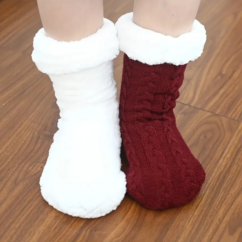 Fuzzy Slipper Socks For Women With Grippers Non Slip Sherpa Lined Slipper Socks Comfy Warm Winter Floor Socks